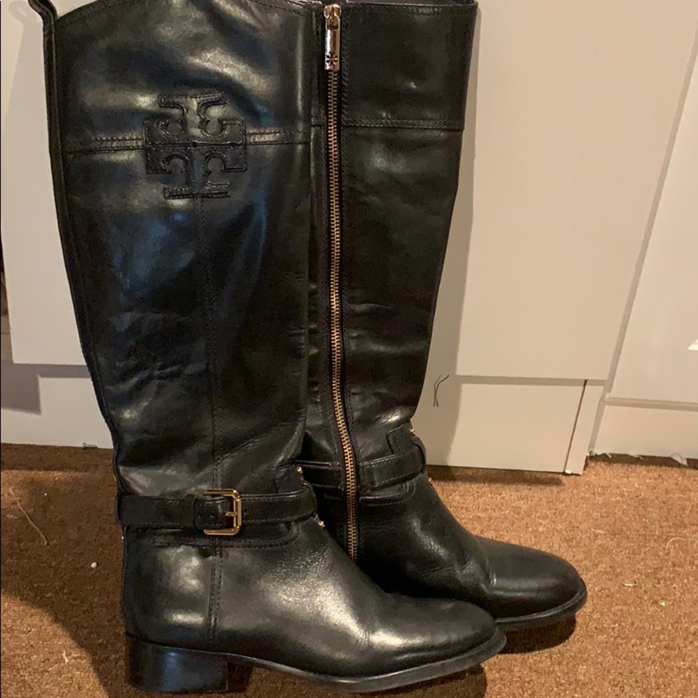 TORY BURCH BLACK LEATHER RIDING BOOTS